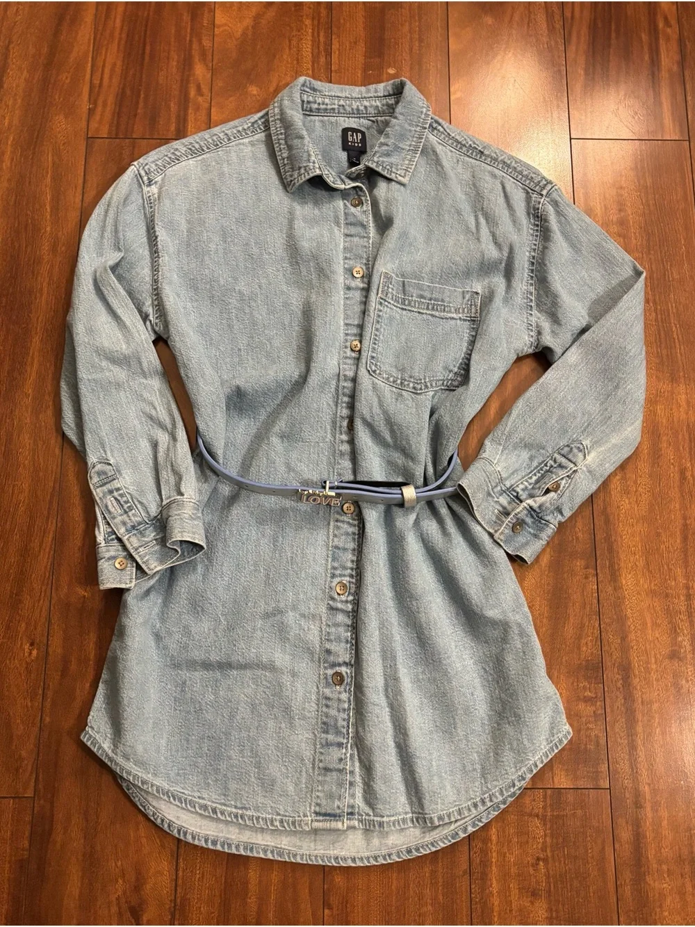 GAP Kids Light Blue Denim Shirt Dress with Belt